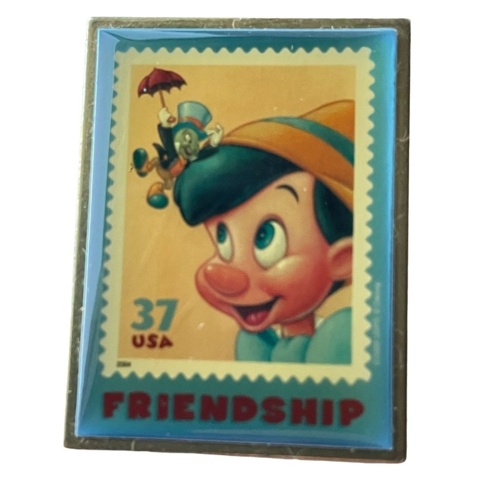 USPS The Art Of Disney Friendship Pinocchio Jiminy Cricket Stamp Lapel Pin